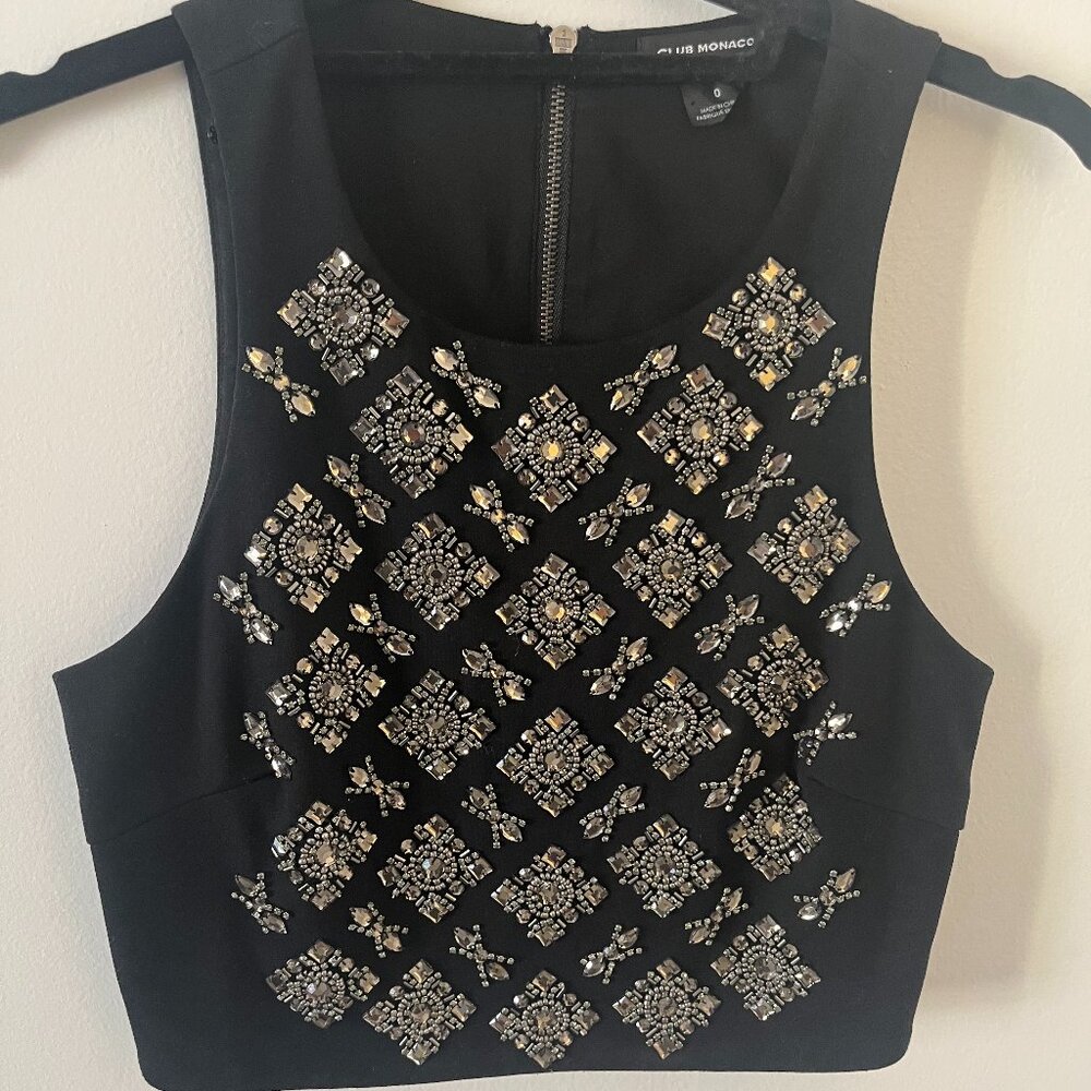Club Monaco Embellished Black Crop Top - Size 0